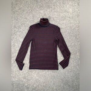 ZARA Navy and Burgundy Striped Knit Top